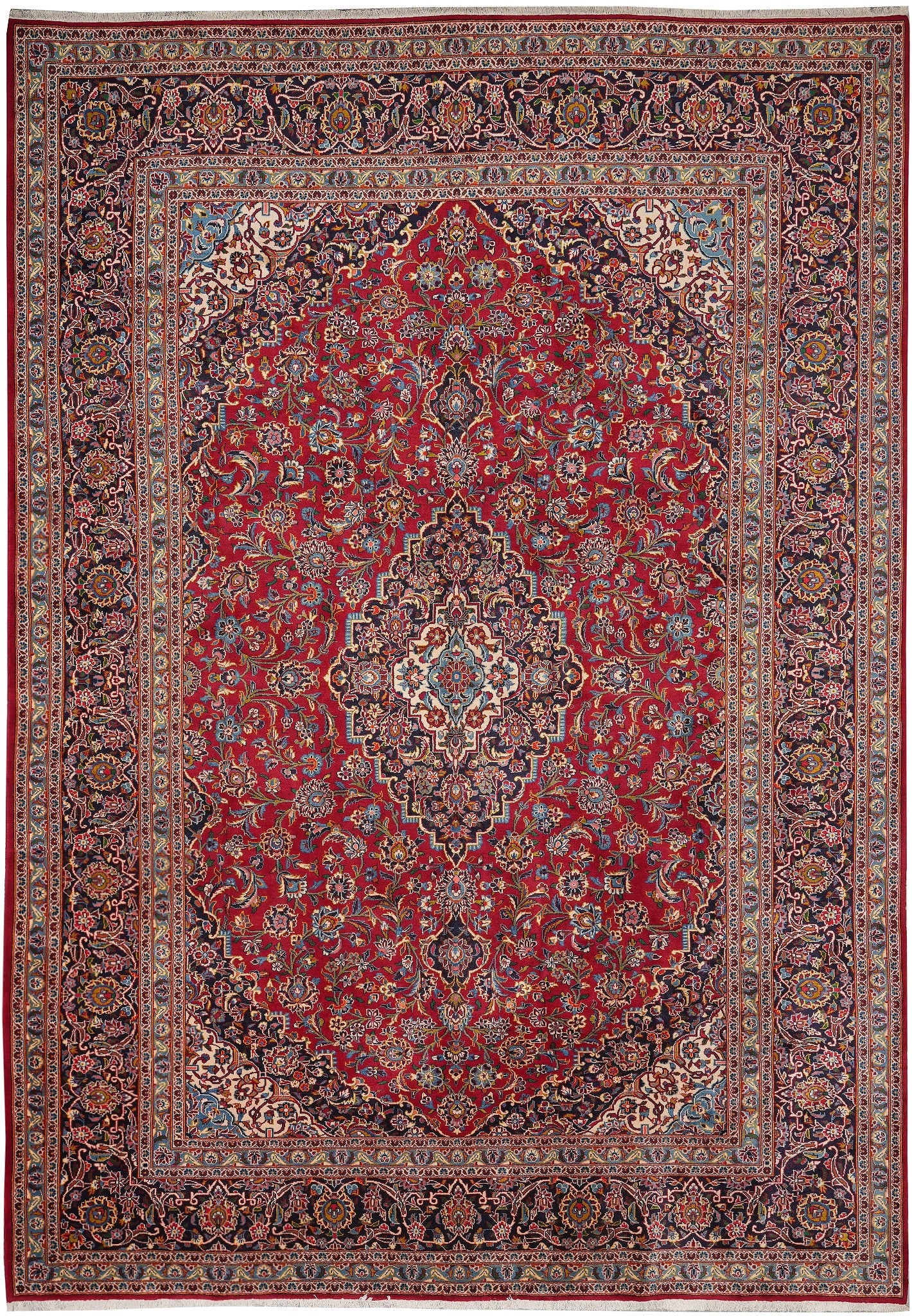 9.9 x 13.8 Authentic Persian Kashan Rug Hand Knotted Wool: 9.9 x 13.8 Authentic Persian Kashan Rug Hand Knotted Wool Free continental US Shipping Authentic Persian Kashan rug with a traditional central medallion design, intricate floral motifs, and Shah Abbas