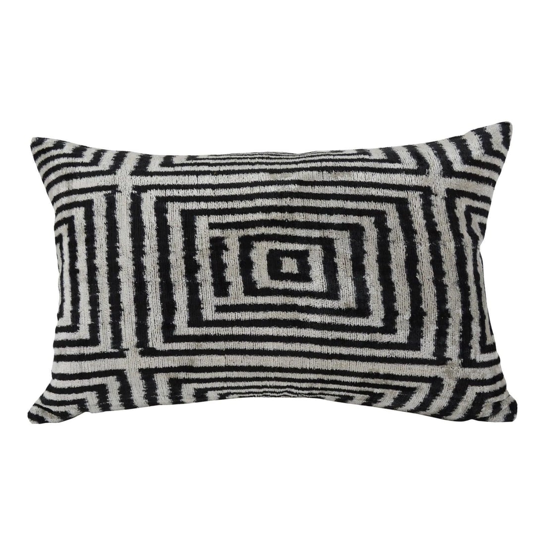 Velvet Silk Ikat Accent Pillow With Linen Backing Black 24 x 16 (1 of 3)