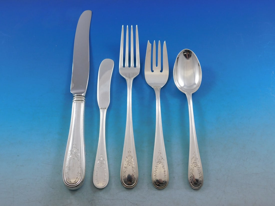 Blackinton Louisburg Square Sterling Silver Flatware Set 44pc French Colonial for 8: Blackinton Louisburg Square Sterling Silver Flatware Set 44pc French Colonial for 8 Introducing the exquisite Louisburg Square, also known as the French Colonial Blackinton Sterling Silver Flatware Se