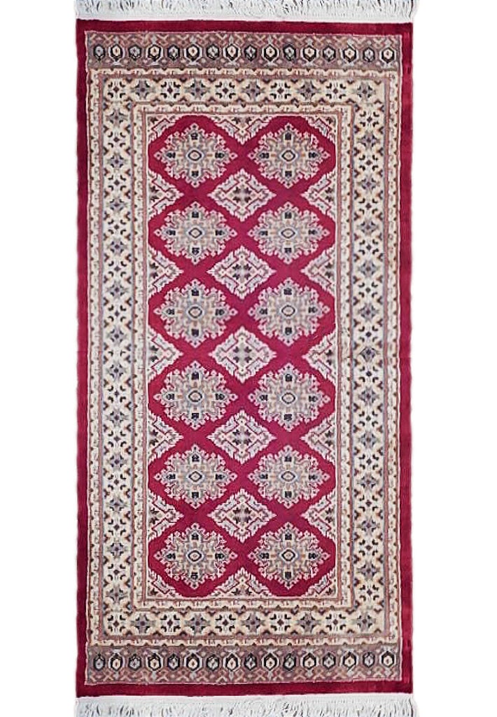 Hand-Knotted 2.7 x 4.2 Red Jaldar Bokhara Area Rug: Hand-Knotted 2.7 x 4.2 Red Jaldar Bokhara Area Rug Free continental US Shipping Enhance your space with the luxurious 2.7 x 4.2 Red Jaldar Hand-knotted Bokhara Area Rug. This stunning rug is meticulou