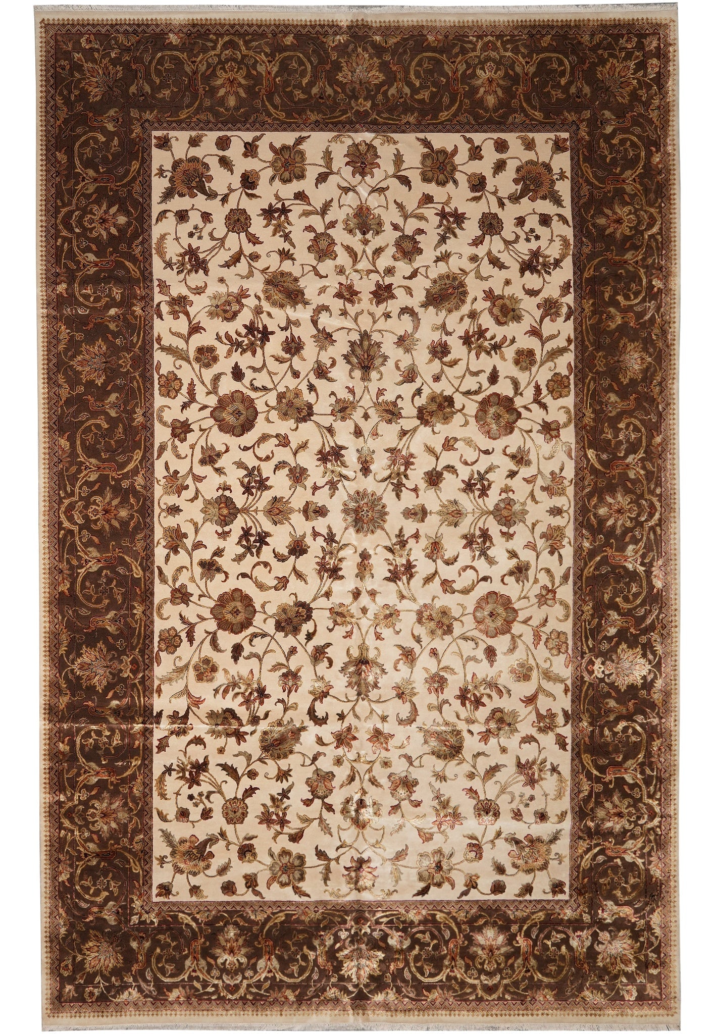 12 x 18.3 Hand-Knotted Jaipur Rug Wool and Silk India: 12 x 18.3 Hand-Knotted Jaipur Rug Wool and Silk India Free continental US Shipping This rectangular Jaipur area rug is hand-knotted in India from wool and silk, featuring a classic intricate pattern w