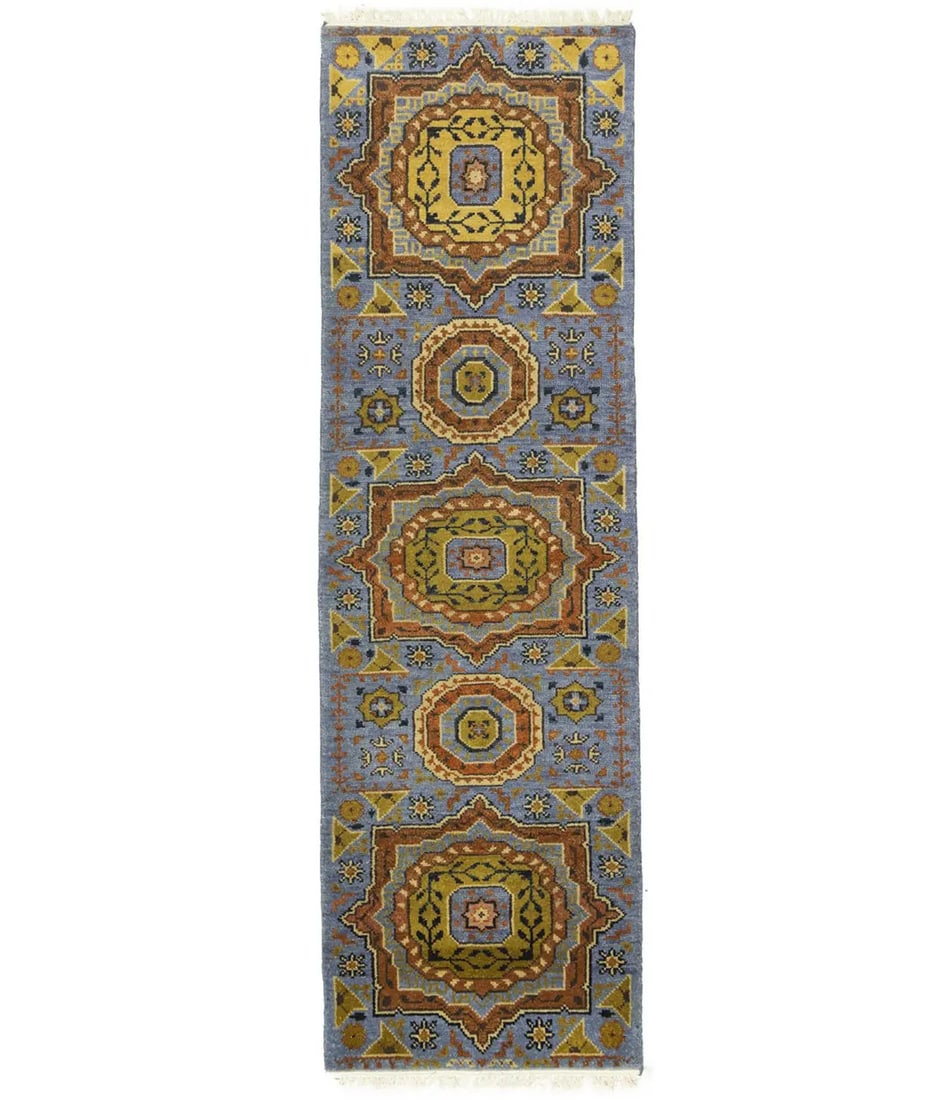 Hand-Knotted Wool Serapi Runner Rug Blue Floral 2'7 x 8'1 Hallway Carpet: Hand-Knotted Wool Serapi Runner Rug Blue Floral 2'7 x 8'1 Hallway Carpet Enhance your living space with this exquisite Handmade Serapi Oriental Runner Rug. This vintage-style hallway carpet features a
