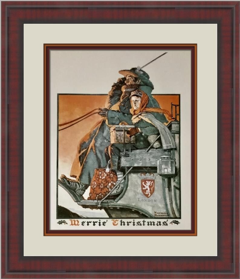 Norman Rockwell Merrie Christmas Custom Framed Art Print 1979 Americana (1 of 2)