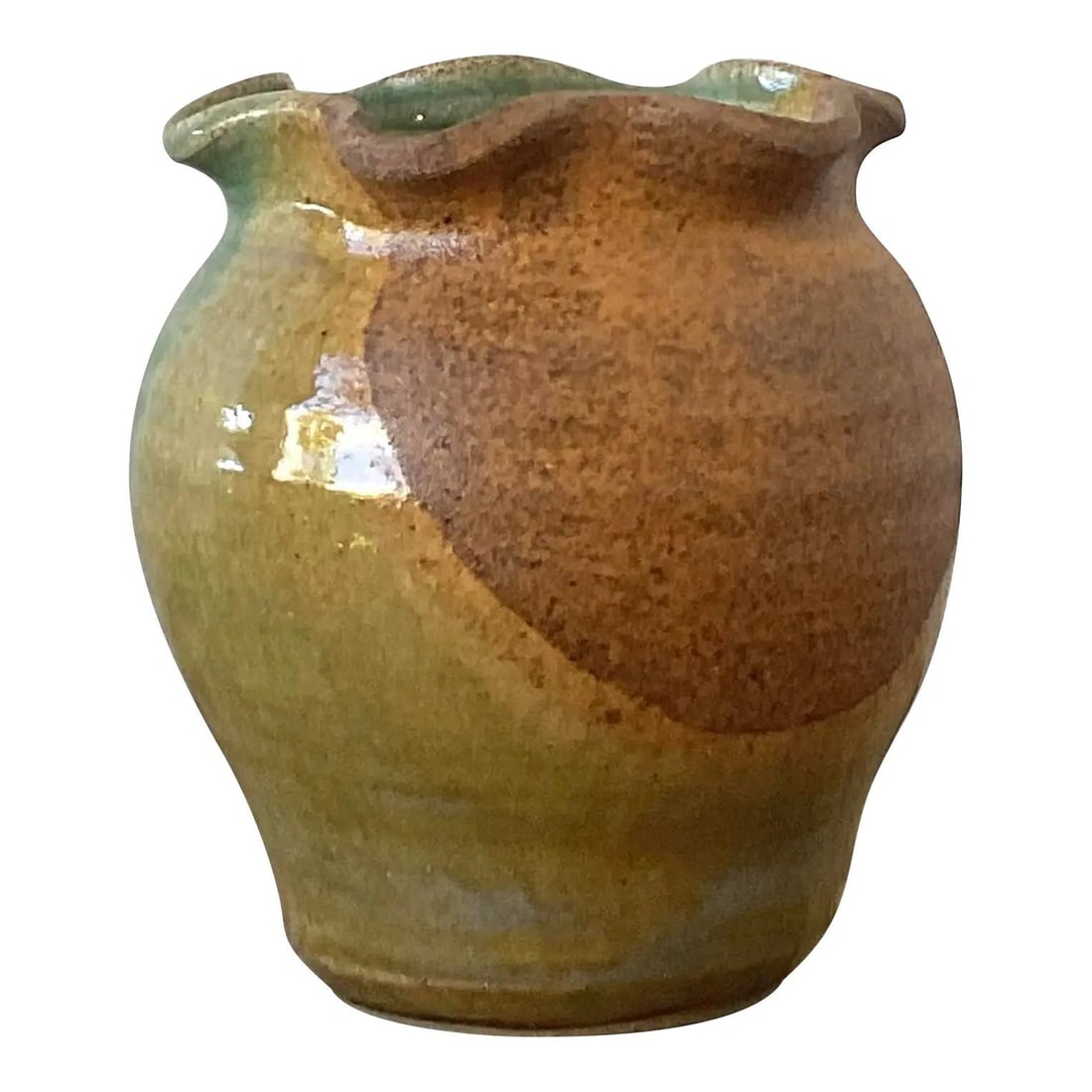 Hand Thrown Stoneware Ruffled Rim Vase 4.5 x 5.25 (1 of 10)