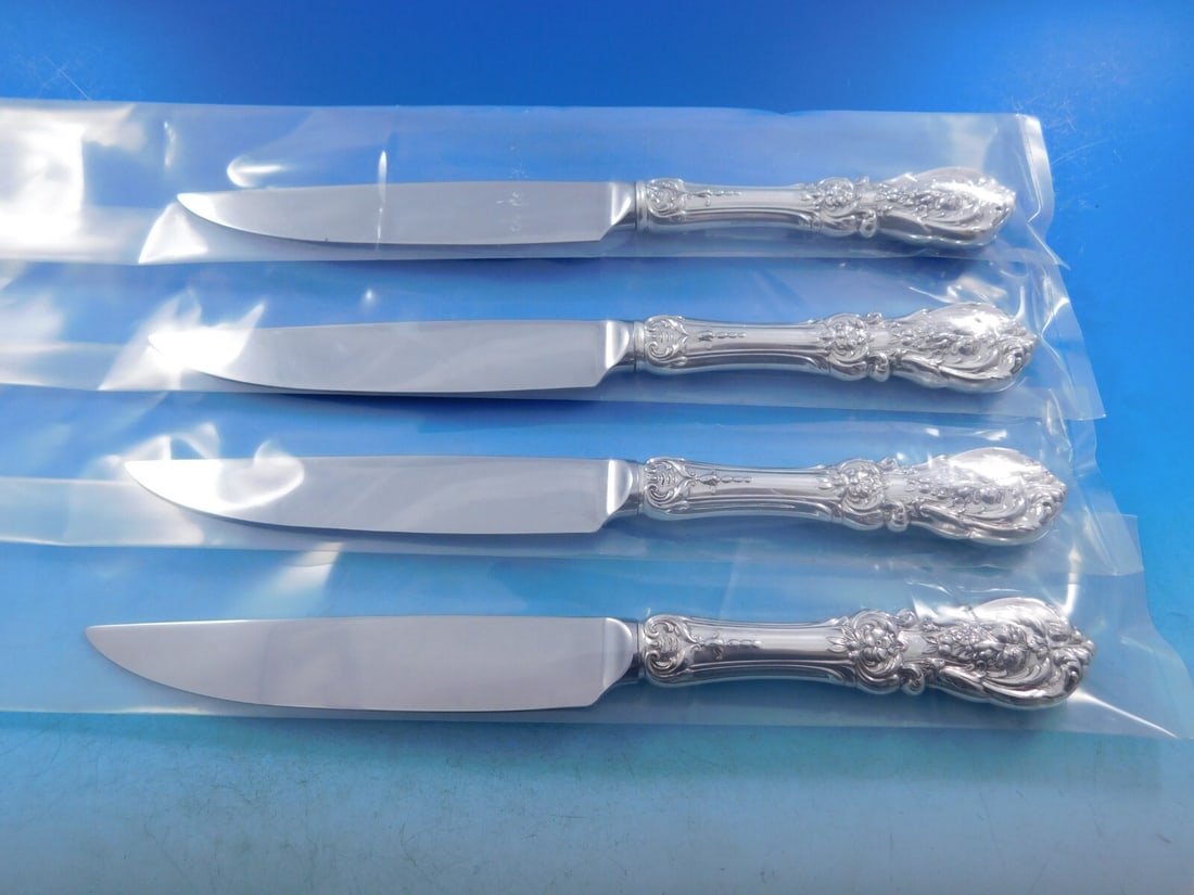 Reed & Barton Francis I Sterling Silver Steak Knife Set 4pc Custom 8 3/4": Reed & Barton Francis I Sterling Silver Steak Knife Set 4pc Custom 8 3/4" This exquisite 4-piece Steak Knife Set features the classic Francis I pattern by Reed & Barton. Each knife is crafted with a s