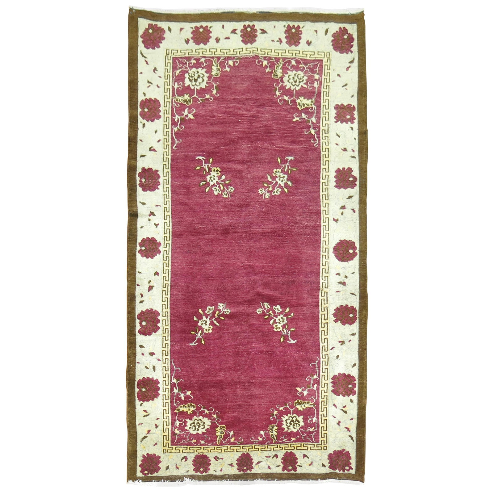 Mid 20th Century Turkish Anatolian Wool Hand Knotted Rug 50 x 86 in: Mid 20th Century Turkish Anatolian Wool Hand Knotted Rug 50 x 86 in This is a unique mid-20th century Turkish Anatolian rug featuring a rare eggplant-colored background. Crafted in a futurist style, t