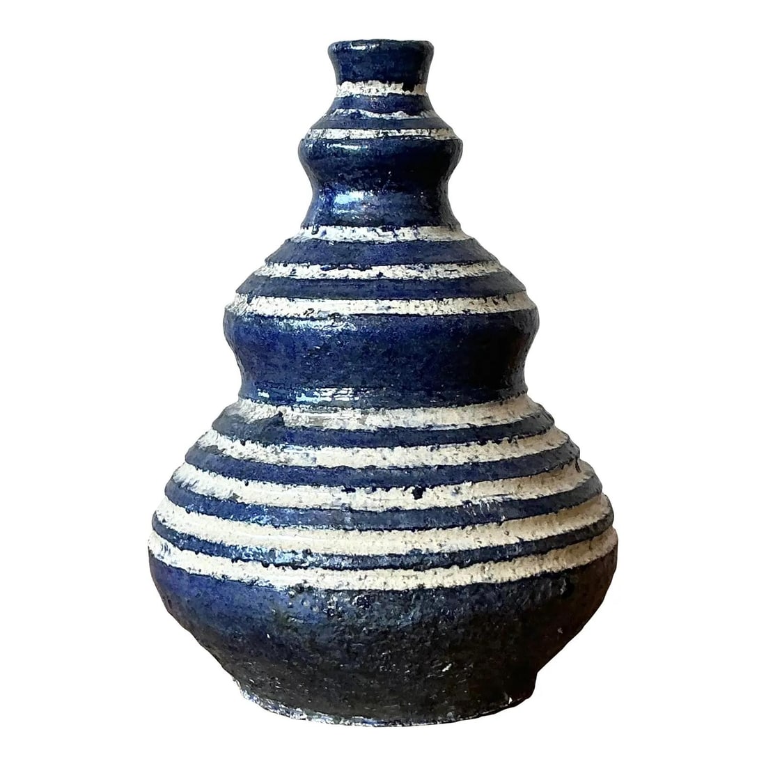 1970s Studio Pottery Vase With Indigo and Cream Banding 8.5 Inch (1 of 9)