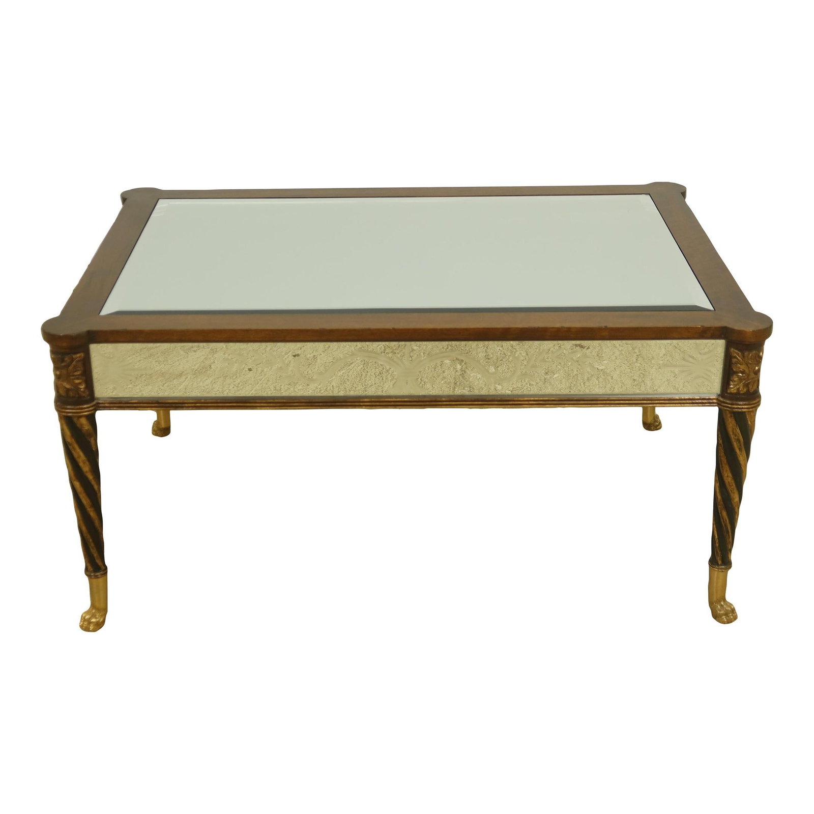 Elegant Neoclassical Mahogany Coffee Table with Etched Mirror Panels (1 of 10)