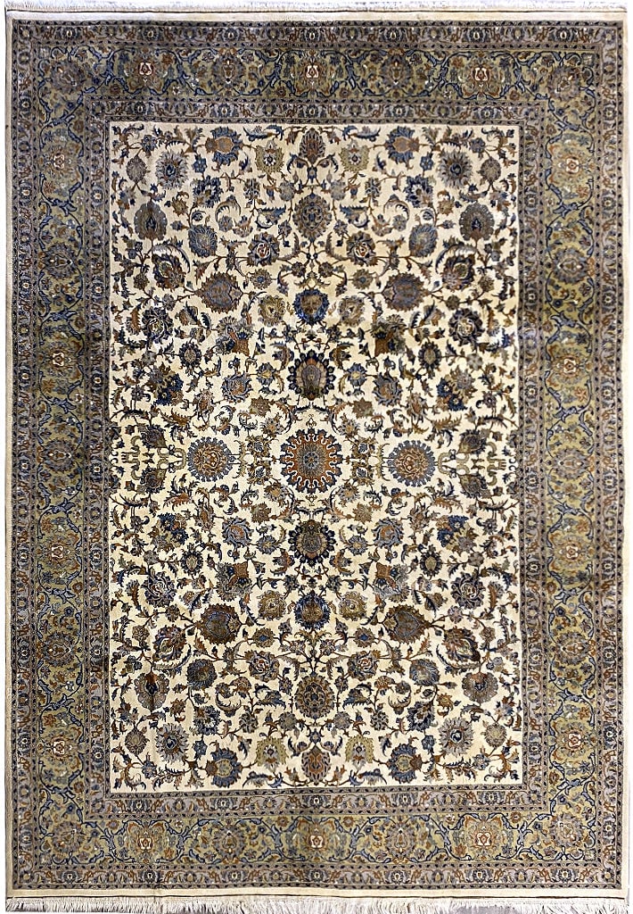 Ivory 9 x 12 Persian Kashan Area Rug: Ivory 9 x 12 Persian Kashan Area Rug Free continental US Shipping This exquisite 9 x 12 Persian Kashan rug features a stunning ivory color that will elegantly enhance any room. Crafted with attention 