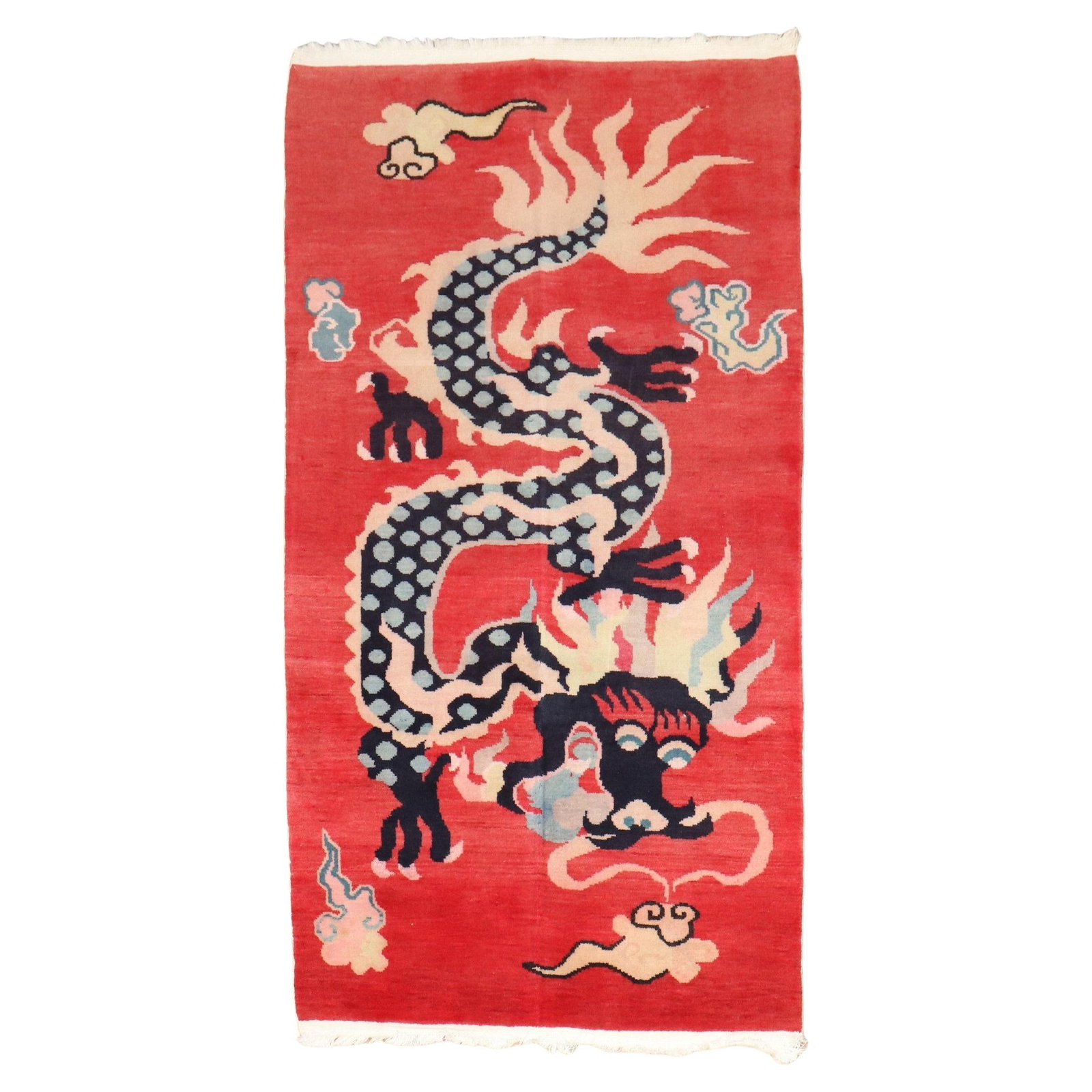 Unique Tibetan Dragon Rug Vintage Hand-Knotted Folk Art 36 x 67: Unique Tibetan Dragon Rug Vintage Hand-Knotted Folk Art 36 x 67 This vibrant Tibetan rug showcases a striking dragon motif, making it a unique addition to any space. Hand-knotted from high-quality woo