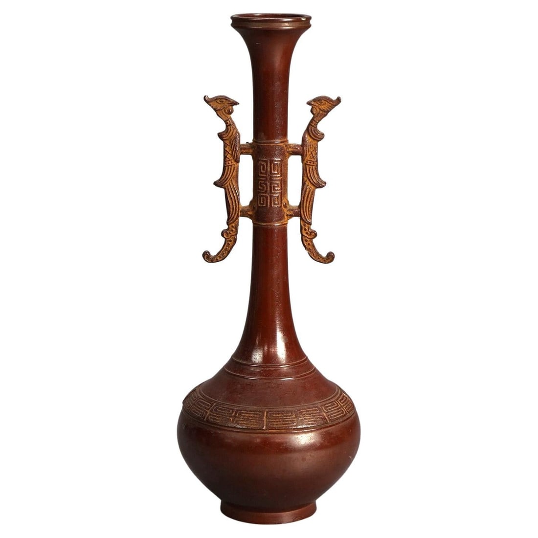 Bronze Chinese Vase with Dragon Handles and Enameled Flowers 20th Century: Bronze Chinese Vase with Dragon Handles and Enameled Flowers 20th Century This Chinese bronze vase from the 20th century features an enameled floral design and intricately crafted dragon handles. The 