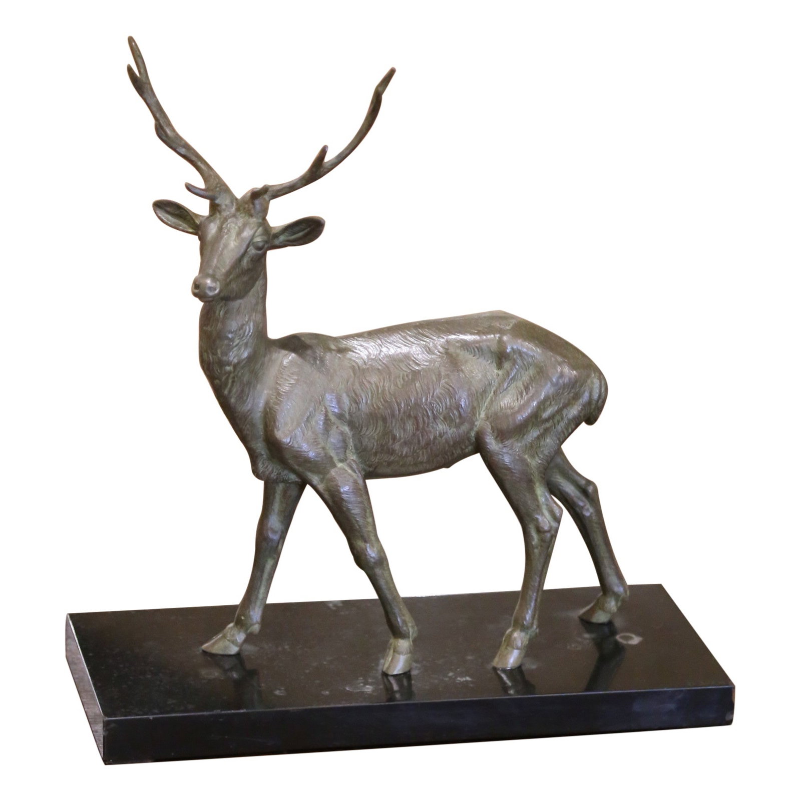 M. Leducq Early 20th Century Patinated Spelter Stag Sculpture on Marble Base (1 of 10)