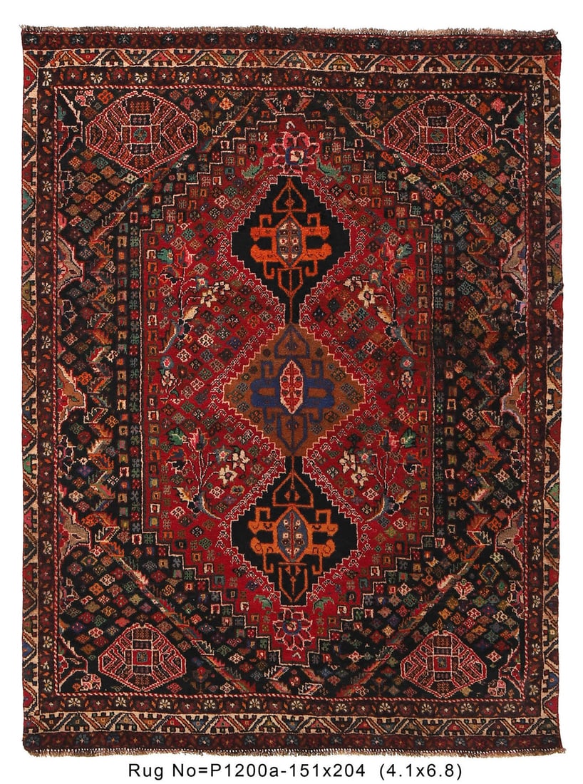 Handwoven 4.1 x 6.8 Persian Shiraz Tribal Wool Area Rug (1 of 8)