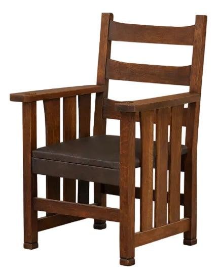 Onondaga captain dining chair by L&JG Stickley oak leather seat (1 of 9)