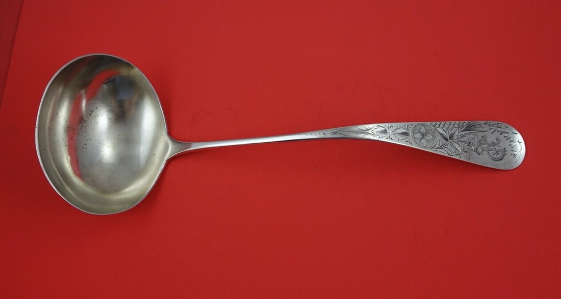Whiting Antique Lily Engraved Sterling Silver Soup Ladle 13" Monogrammed: Whiting Antique Lily Engraved Sterling Silver Soup Ladle 13" Monogrammed This exquisite Antique Lily Engraved Soup Ladle is a stunning example of craftsmanship from the Whiting company, dating back to