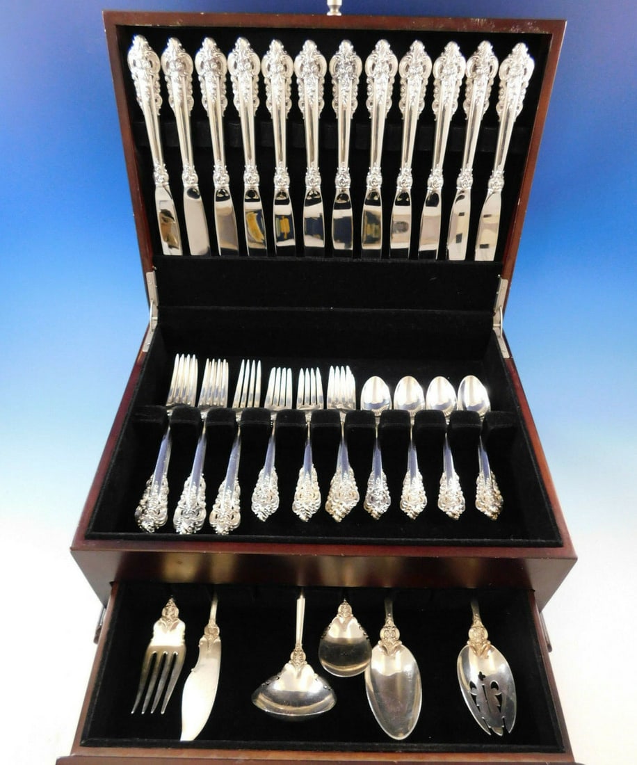 54 Piece Wallace Grande Baroque Sterling Silver Flatware Set (1 of 8)