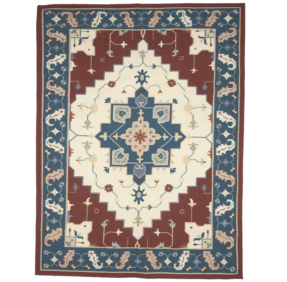Reversible Hand-Hooked Wool Dhurrie Rug 9'2 x 12'0 Modern Geometric Design: Reversible Hand-Hooked Wool Dhurrie Rug 9'2 x 12'0 Modern Geometric Design Enhance your living space with this exquisite Reversible Hand-Hooked Dhurrie Oriental Rug, measuring 9'2" x 12'0". This beaut