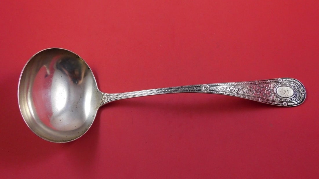 Whiting Laureate Sterling Silver Soup Ladle 12.5 In Monogrammed: Whiting Laureate Sterling Silver Soup Ladle 12.5 In Monogrammed This exquisite soup ladle from the Laureate pattern by Whiting is crafted from sterling silver, showcasing the timeless elegance of the 