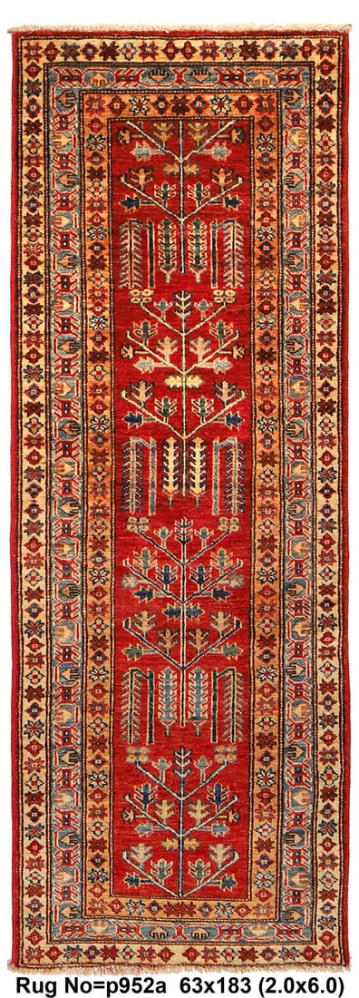 Handmade 2.1 x 6 Super Kazak Runner Fine Wool Area Rug: Handmade 2.1 x 6 Super Kazak Runner Fine Wool Area Rug Free continental US Shipping Introducing the exquisite 6-foot Super Kazak Runner, a stunning handmade rug that elevates any hallway or narrow spa