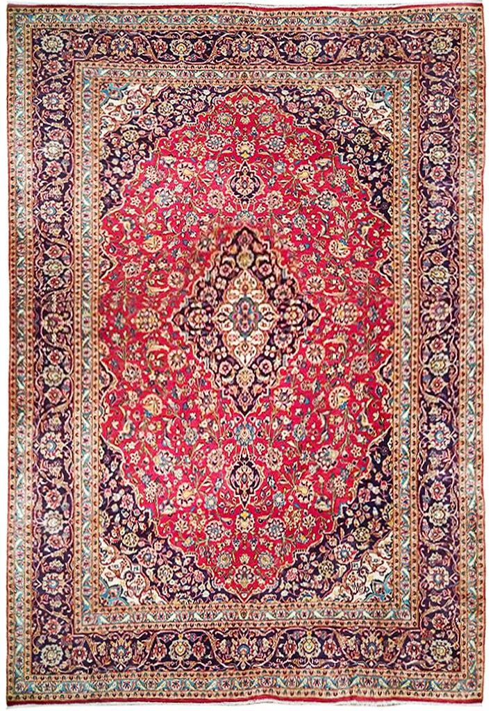 9'10 x 13' Red Semi-Antique Persian Kashan Rug Handmade in Iran: 9'10 x 13' Red Semi-Antique Persian Kashan Rug Handmade in Iran Free continental US Shipping Enhance your living space with the timeless elegance of this 9' 10" x 13' Red Semi-Antique Persian Kashan R