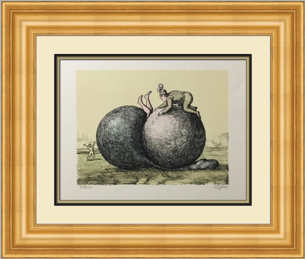 Roland Topor Les Boules Signed Limited Edition Lithograph Custom Framed: Roland Topor Les Boules Signed Limited Edition Lithograph Custom Framed This stunning lithograph titled "Les Boules" by renowned artist Roland Topor showcases his surrealist style, created between 197