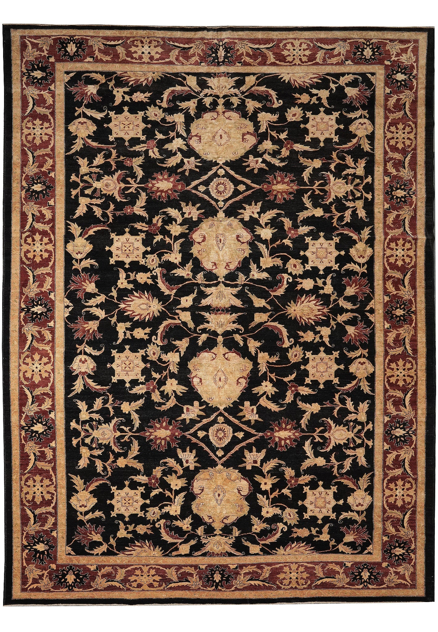 13 x 18 Chobi Peshawar Hand Knotted Wool Rug Black Burgundy: 13 x 18 Chobi Peshawar Hand Knotted Wool Rug Black Burgundy Free continental US Shipping This 13 x 18 Chobi Peshawar transitional style rug features a classic hand-knotted design with flowing floral m