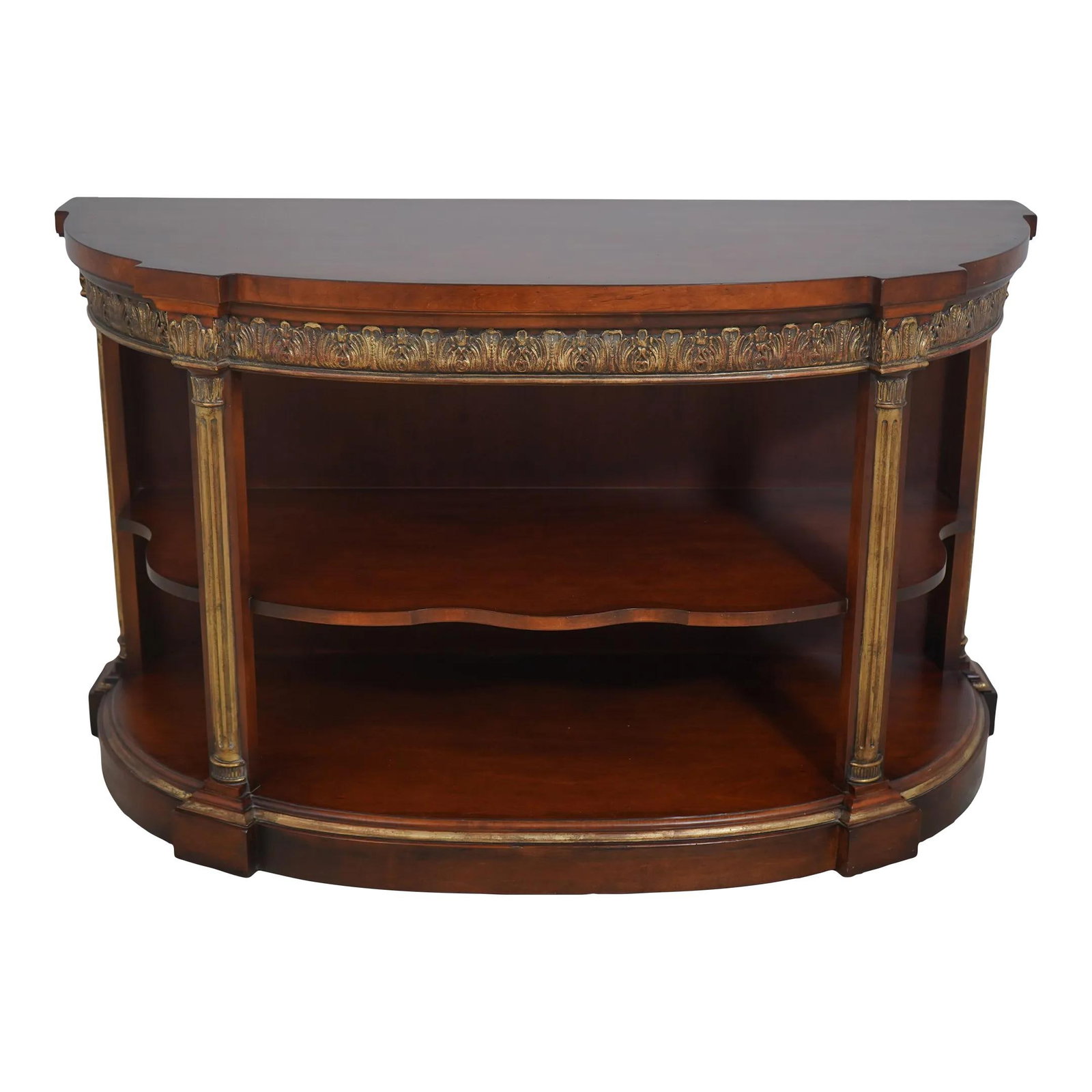 Century Neoclassical Mahogany Console Model 672-728 with Gold Highlights: Century Neoclassical Mahogany Console Model 672-728 with Gold Highlights This Century Neoclassical Mahogany Open Base Server showcases a timeless design perfect for enhancing your dining room, foyer, 