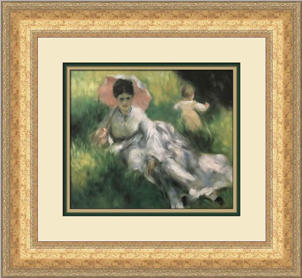Renoir The Woman with Umbrella and Child Custom Framed Print 17x19: Renoir The Woman with Umbrella and Child Custom Framed Print 17x19 This exquisite custom framed print features Pierre-Auguste Renoir's iconic artwork, "The Woman with Umbrella and Child." Measuring 17