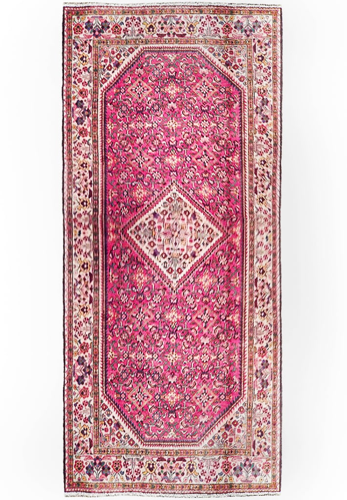 5.7 x 10.11 Red Pink Semi Antique Persian Herati Runner Handmade Wool Art: 5.7 x 10.11 Red Pink Semi Antique Persian Herati Runner Handmade Wool Art Free continental US Shipping Enhance your living space with this stunning Red Pink Semi Antique Persian Herati Runner, meticul