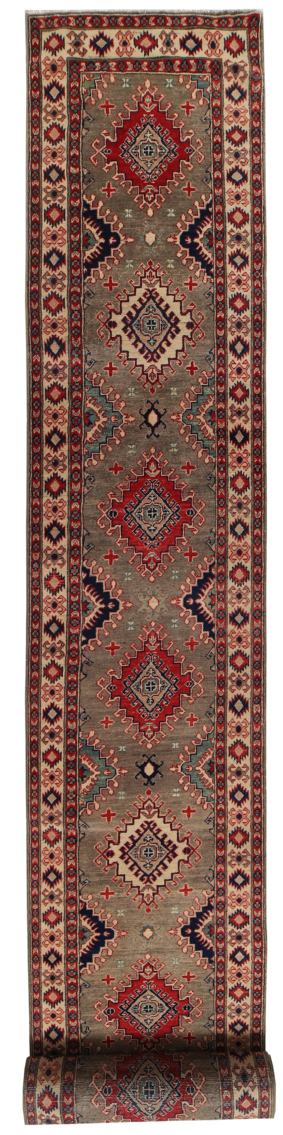 2.8 x 26.5 Handmade Red Kazak Runner Rug from Pakistan: 2.8 x 26.5 Handmade Red Kazak Runner Rug from Pakistan Free continental US Shipping This exquisite 2.8 x 26.5-foot handmade red Kazak runner rug is a true testament to traditional craftsmanship. Each 
