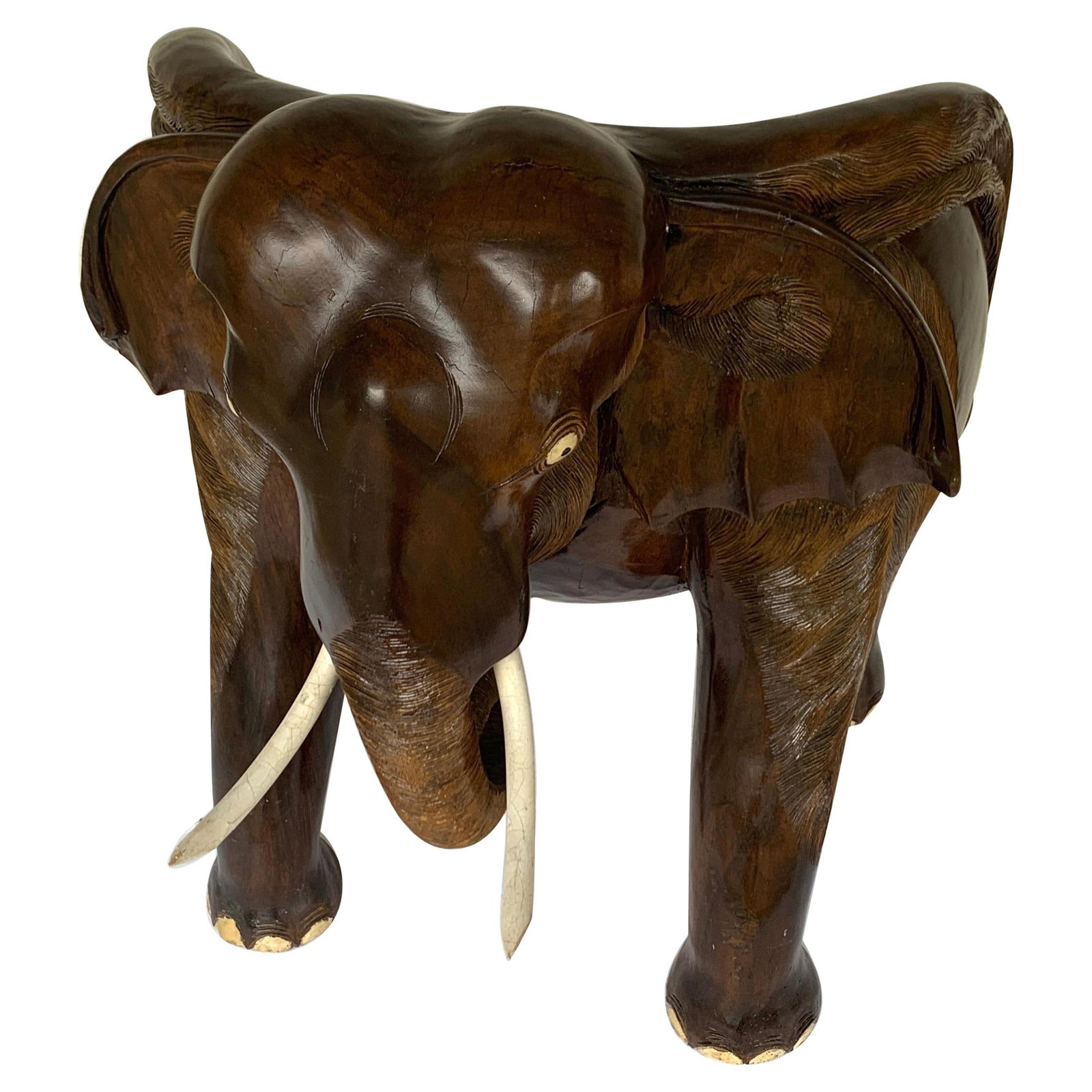 Anglo-Indian Carved Hardwood Elephant Chair Early 20th Century (1 of 9)