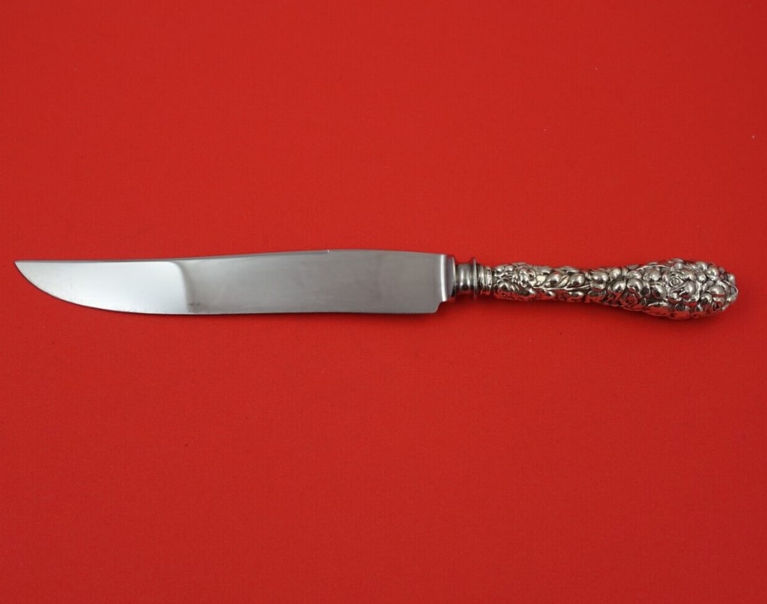 Stieff Rose Sterling Silver Steak Carving Knife 10 Inch: Stieff Rose Sterling Silver Steak Carving Knife 10 Inch Experience the elegance of dining with this Rose by Stieff Sterling Silver Steak Carving Knife. Crafted with a hollow handle made of fine sterli