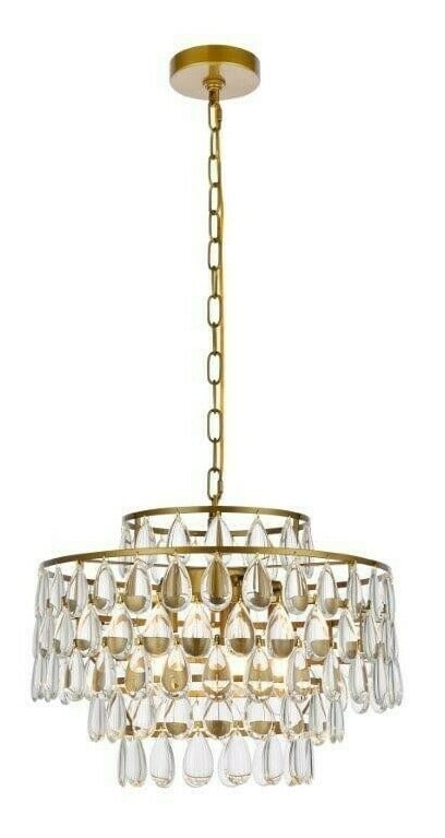 Living District Mila 5 Light Brass Crystal Pendant Chandelier 18 in (1 of 10)