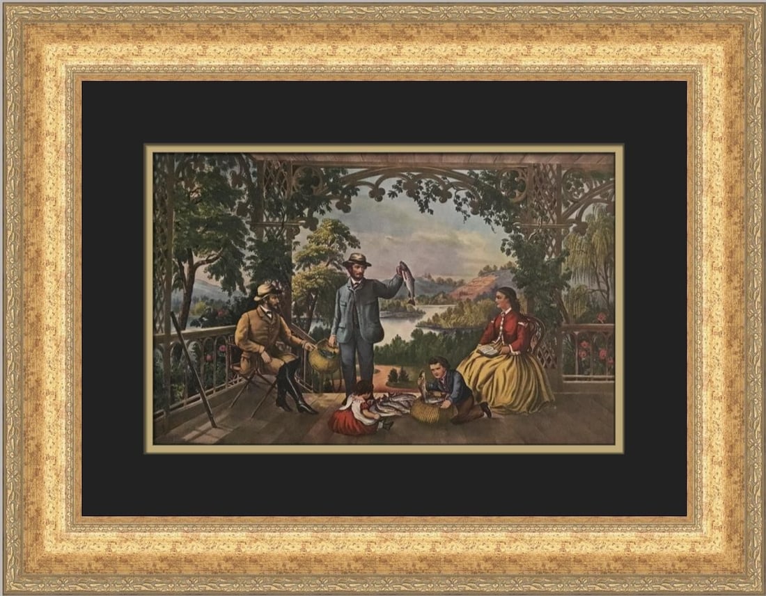 Currier & Ives Home From The Brook Framed Art Print 1952: Currier & Ives Home From The Brook Framed Art Print 1952 This exquisite custom framed print titled "Home From The Brook" by Currier & Ives captures the essence of Romanticism. Measuring 18 in. x 22 in