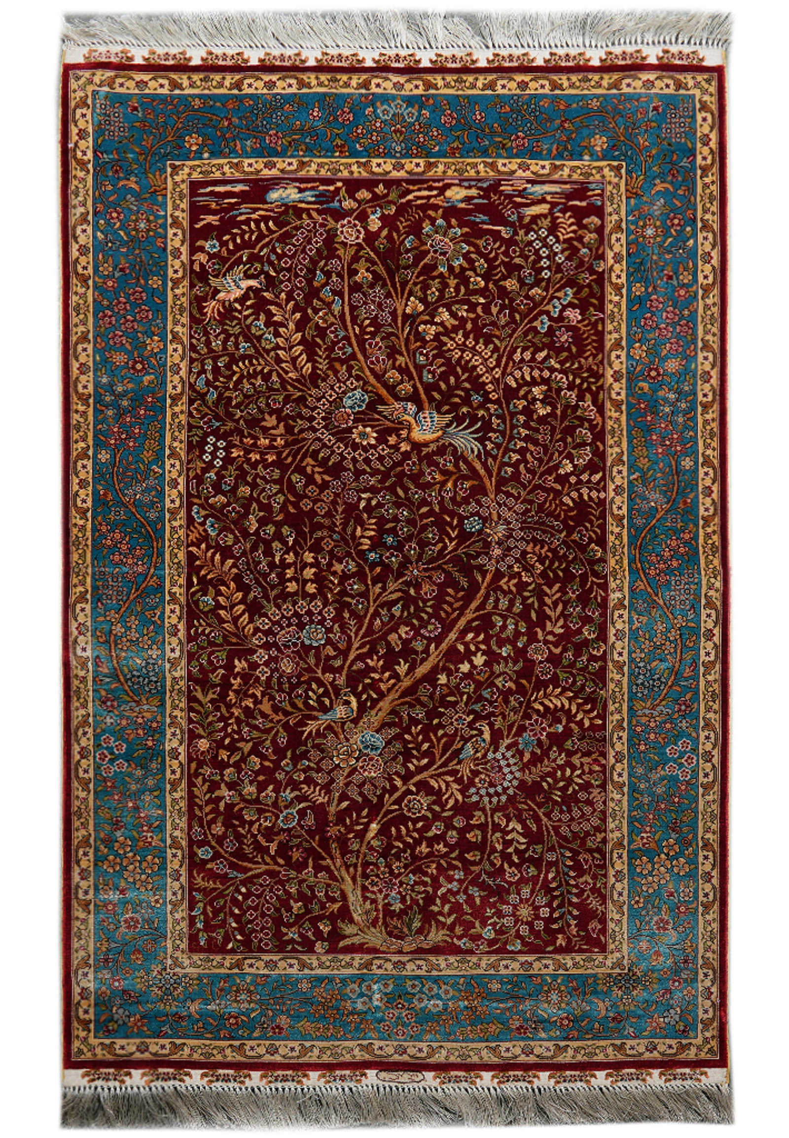 3 x 5 Bamboo Silk Tree of Life Burgundy Hanging Rug (1 of 12)