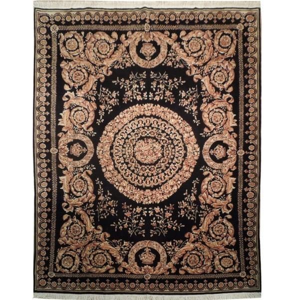 7.11 x 9.11 French Savonnerie Fine Wool Pile Black Rug: 7.11 x 9.11 French Savonnerie Fine Wool Pile Black Rug Free continental US Shipping Enhance your space with this exquisite French Savonnerie rug, featuring a fine wool pile quality for a luxurious fee