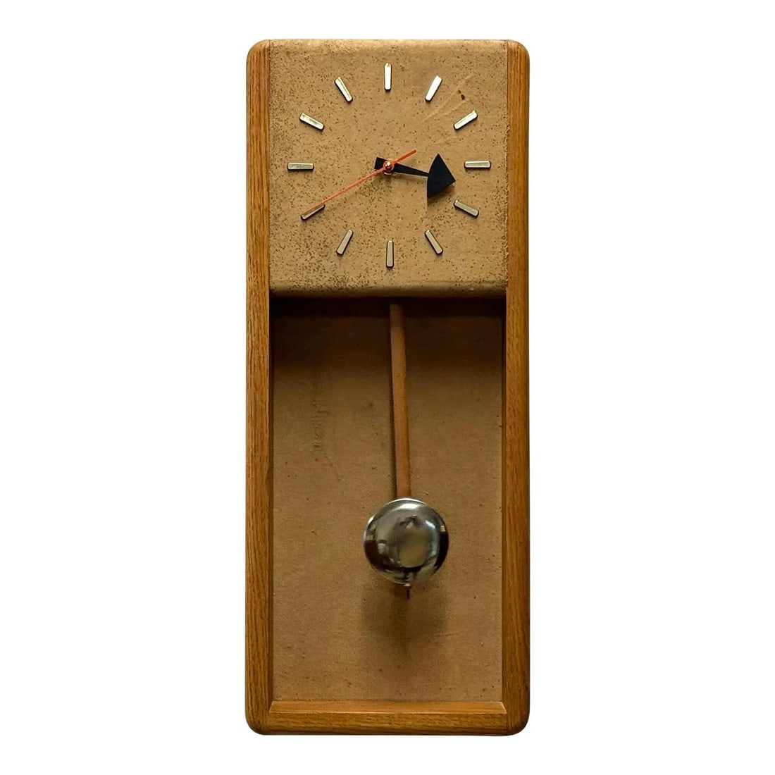 1960s George Nelson Oak Wall Clock for Howard Miller: 1960s George Nelson Oak Wall Clock for Howard Miller This original mid-century modern wall clock, designed by George Nelson for Howard Miller, features a stylish oak case that embodies the elegance of