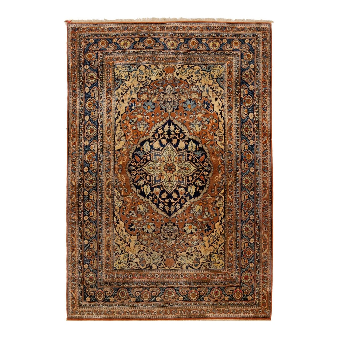 1920s Antique Persian Tabriz Rust Wool Rug Floral Design: 1920s Antique Persian Tabriz Rust Wool Rug Floral Design This exquisite antique Persian Tabriz rug, dating back to the 1920s, showcases a beautiful rust field adorned with an intricate floral pattern 