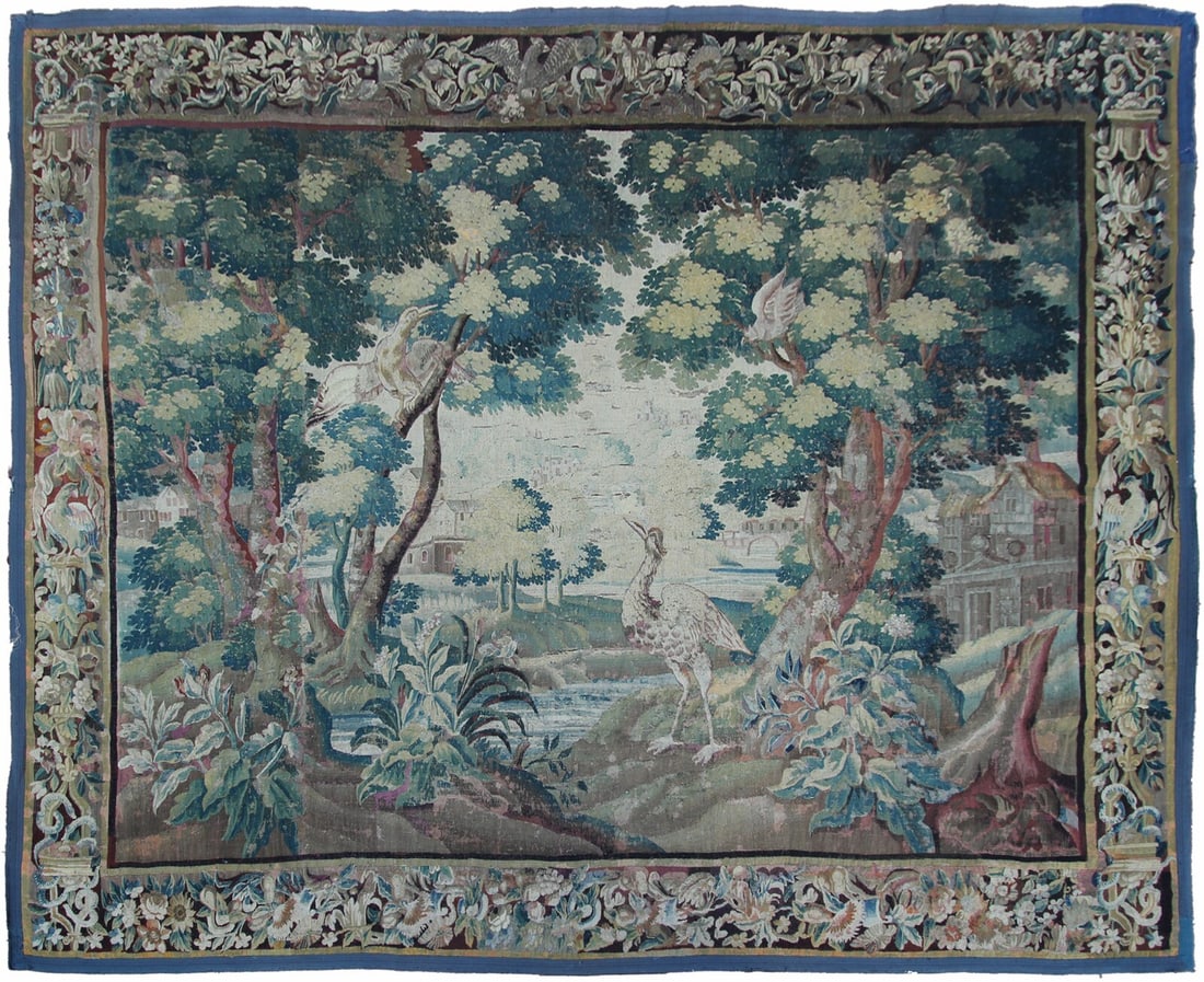 Flemish Verdure Wool Silk Tapestry 10x13 ft Birds Scene (1 of 14)