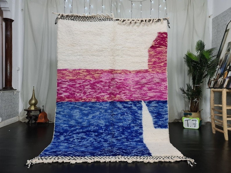 Handwoven Colorful Moroccan Berber Wool Area Rug 9.84 x 6.56 feet: Handwoven Colorful Moroccan Berber Wool Area Rug 9.84 x 6.56 feet Experience the beauty and craftsmanship of this exquisite handwoven Moroccan Berber rug, made from 100% local sheep wool. Skillfully c