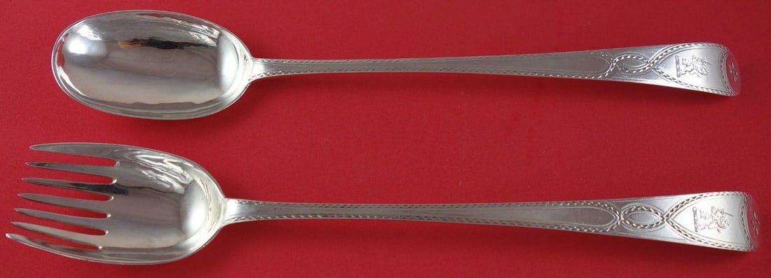 Hester Bateman English Sterling Silver Salad Serving Set 2pc 1871: Hester Bateman English Sterling Silver Salad Serving Set 2pc 1871 This exquisite English Sterling Silver Salad Serving Set, crafted by various makers, features a timeless design that elevates any dini