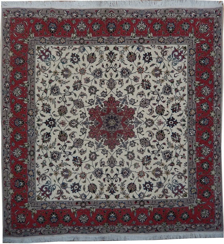 6.6 x 6.6 Square Persian Tabriz Rug Handmade Wool Silk 400 KPSI Iran: 6.6 x 6.6 Square Persian Tabriz Rug Handmade Wool Silk 400 KPSI Iran Free continental US Shipping This authentic Persian Tabriz rug is hand-knotted in Iran, featuring a rare 6.6 x 6.6 square format. C