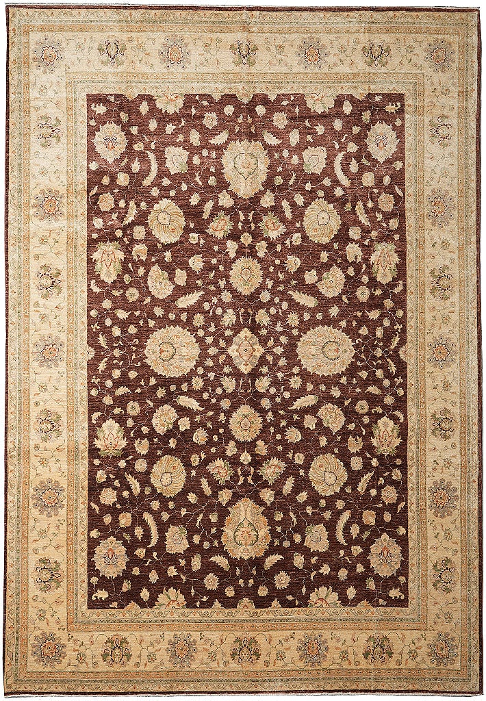 9.1 x 12.6 Handmade Natural Wool Ziegler Rug Burgundy Brown (1 of 16)