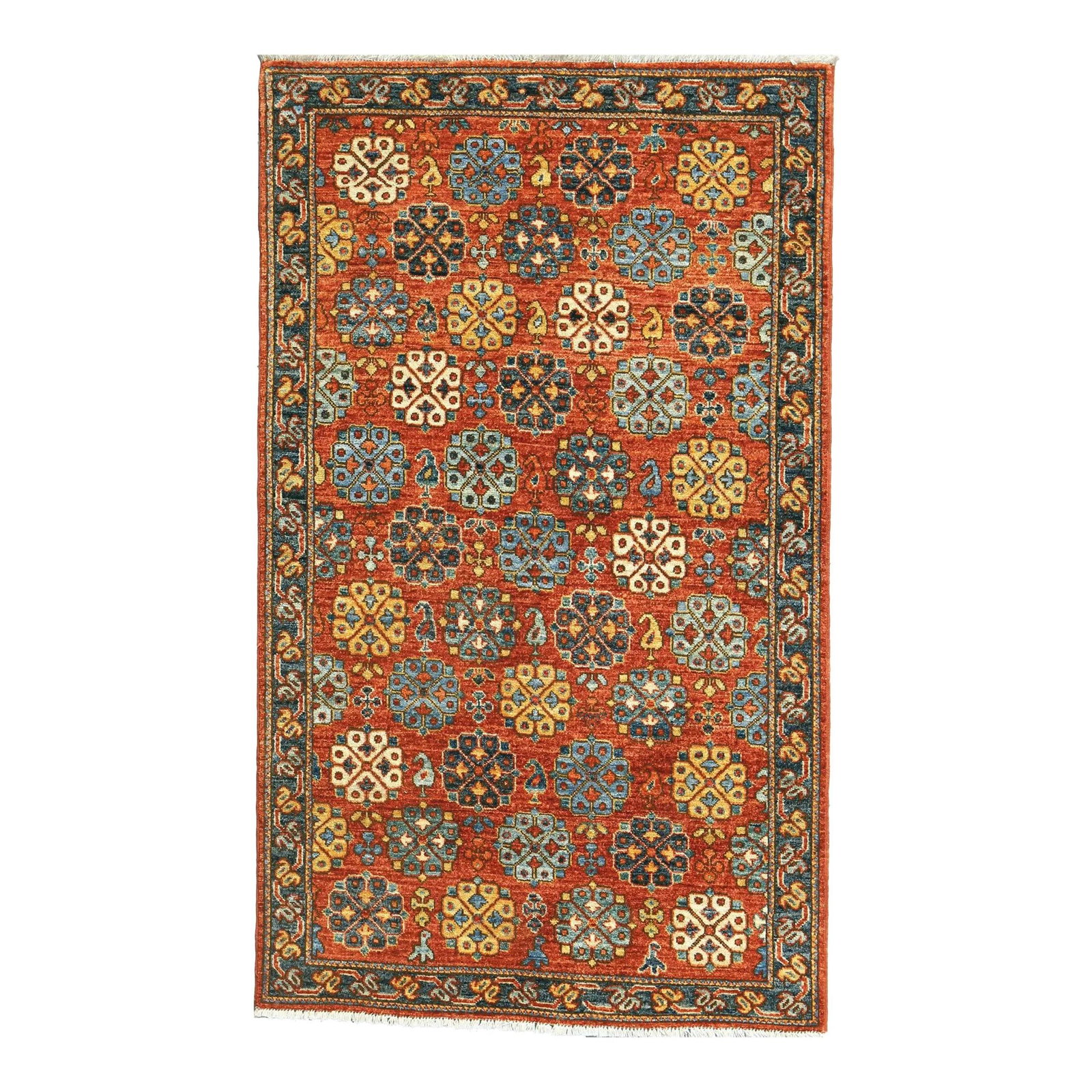 Floral Motif Hand-Knotted Wool Rug 2'11 x 4'11 Beige: Floral Motif Hand-Knotted Wool Rug 2'11 x 4'11 Beige This exquisite hand-knotted wool rug beautifully merges contemporary and traditional designs, featuring a stunning floral motif set against a rush 