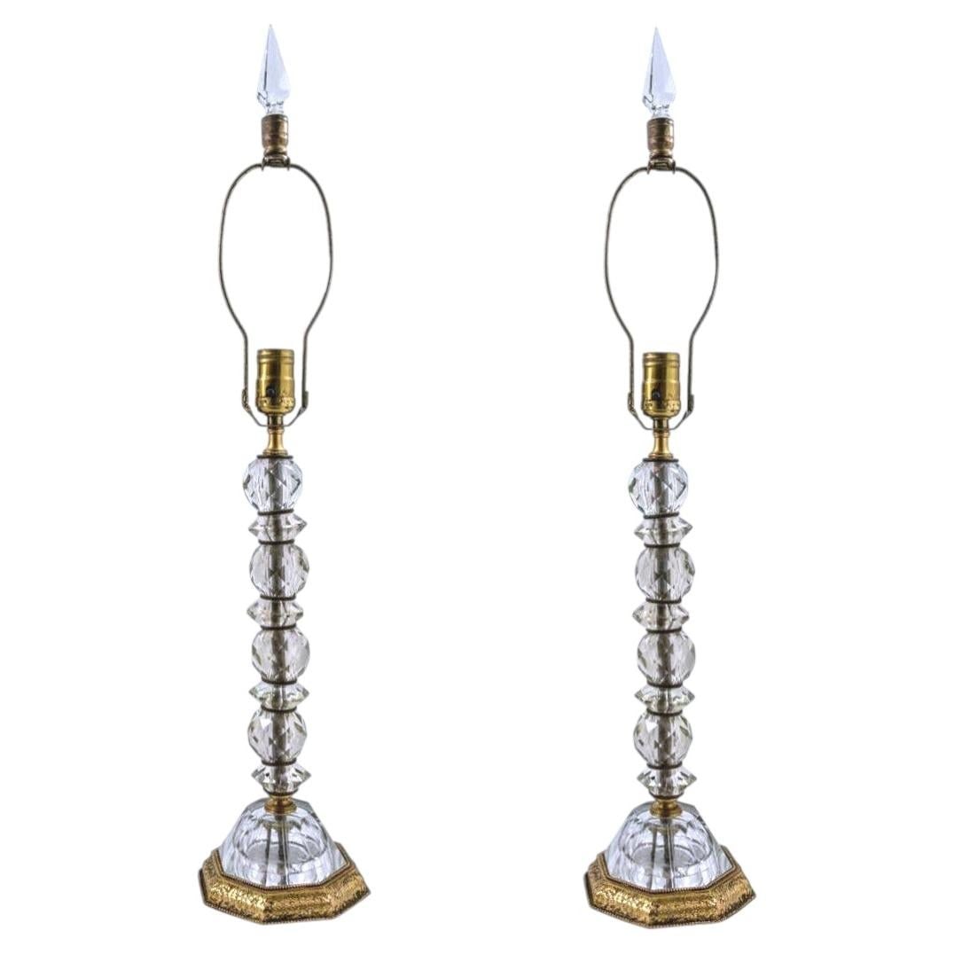 Set of 2 Crystal Gilt Bronze Table Lamps in Manner of Edward Caldwell (1 of 9)