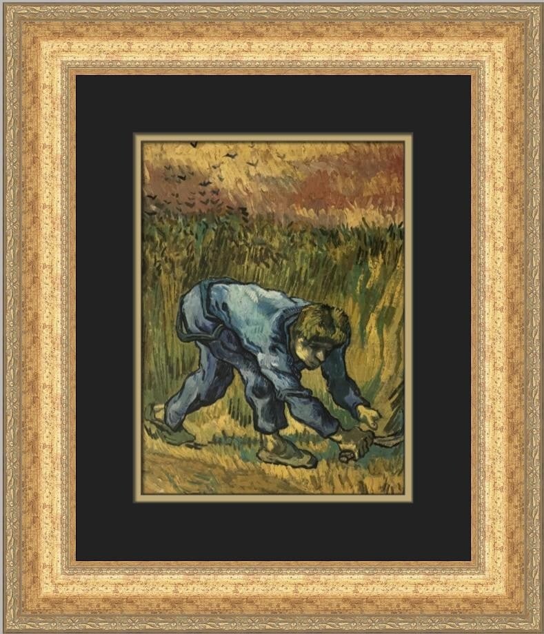 Vincent Van Gogh The Reaper after Millet Custom Framed Art Print: Vincent Van Gogh The Reaper after Millet Custom Framed Art Print This beautiful custom framed print features Vincent Van Gogh's iconic artwork, "The Reaper after Millet." Measuring 19 in. by 17 in., t