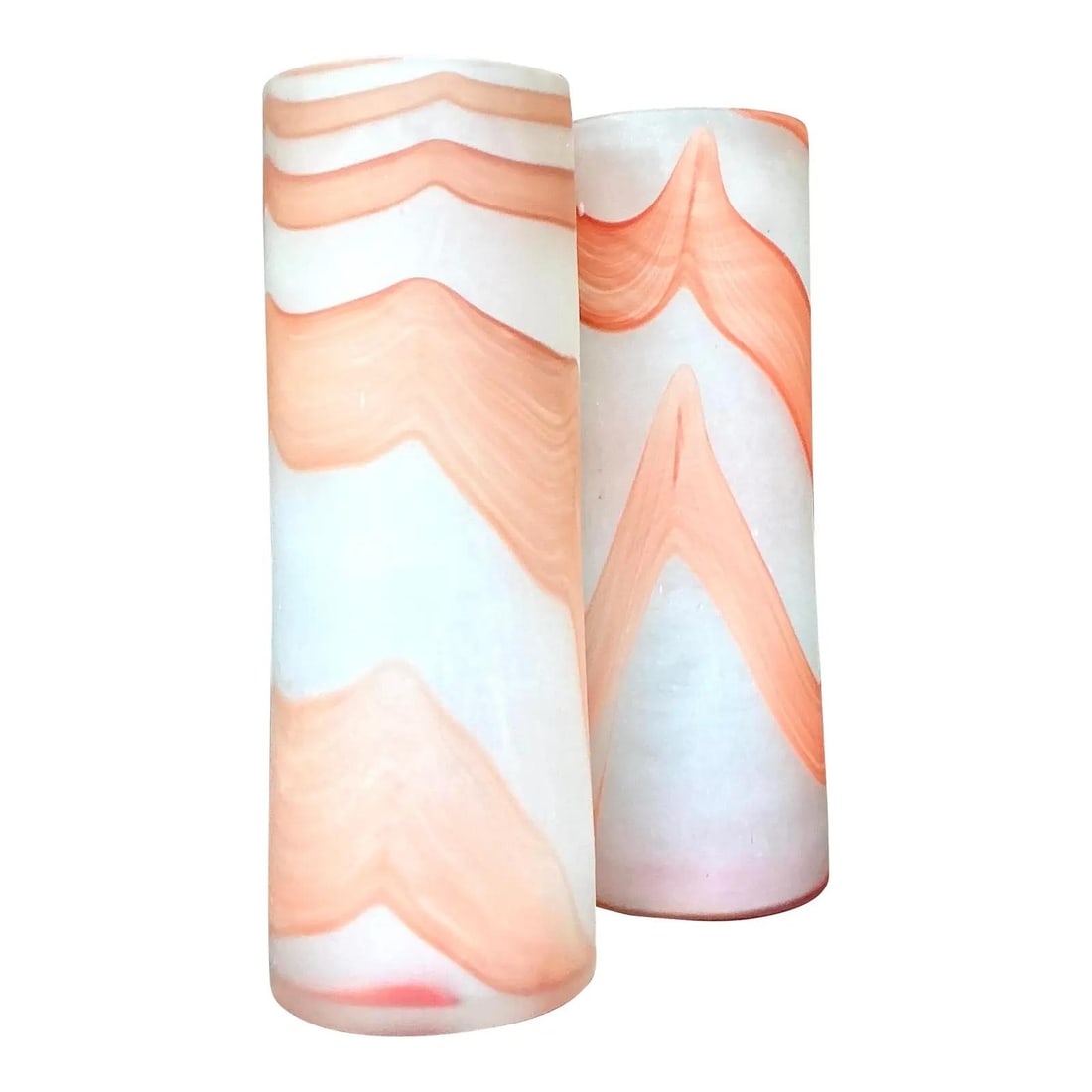 Elegant Vintage Art Glass Vases Pair 18 inches Peach Swirls: Elegant Vintage Art Glass Vases Pair 18 inches Peach Swirls Enhance your decor with this stunning pair of vintage art glass vases, each featuring a captivating design of warm peach-apricot swirls set 