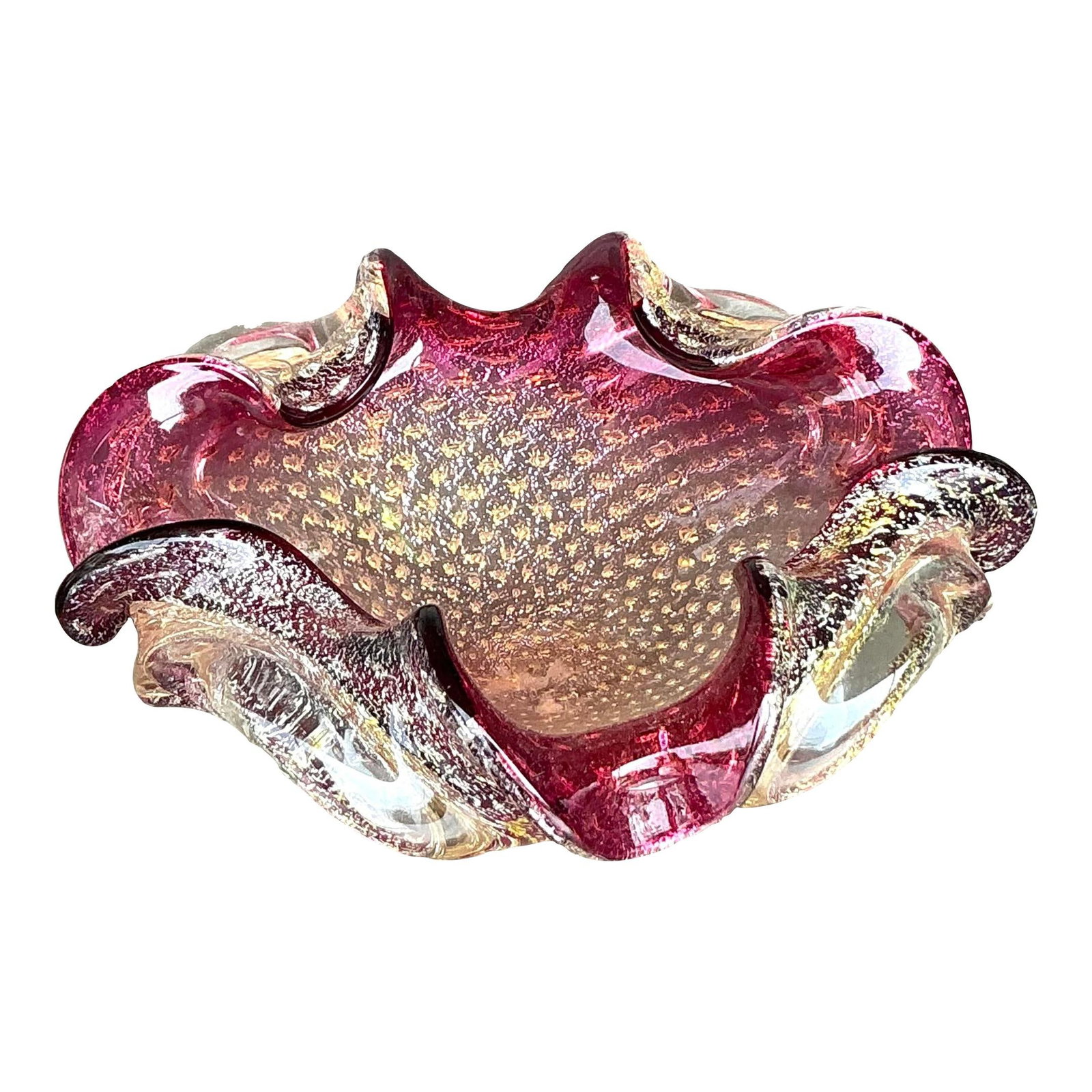 Ruby Red Vintage Italian Art Glass Bowl Murano Style: Ruby Red Vintage Italian Art Glass Bowl Murano Style Enhance your decor with this stunning vintage Italian art glass bowl, inspired by traditional Murano glassmaking techniques. Featuring vibrant ruby