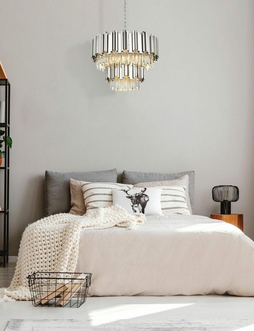 Willow 8 Light Chrome Crystal Ceiling Chandelier 24 inch: Willow 8 Light Chrome Crystal Ceiling Chandelier 24 inch This modern crystal chandelier features a high-quality chrome frame adorned with clear royal cut crystals, creating a striking focal point for 