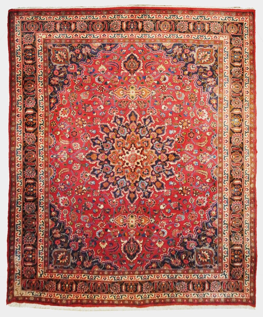 Persian Mashad Rug 9.6 x 12.6 Wool Handknotted Floral Design: Persian Mashad Rug 9.6 x 12.6 Wool Handknotted Floral Design Free continental US Shipping This 9.6 x 12.6 Persian Mashad rug is hand-knotted in the city of Mashad, renowned for its exceptional weaving